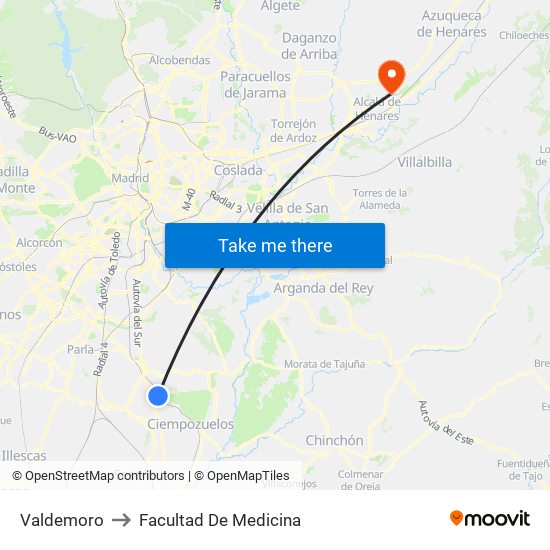 Valdemoro to Facultad De Medicina map