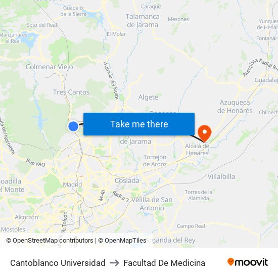 Cantoblanco Universidad to Facultad De Medicina map