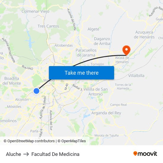 Aluche to Facultad De Medicina map