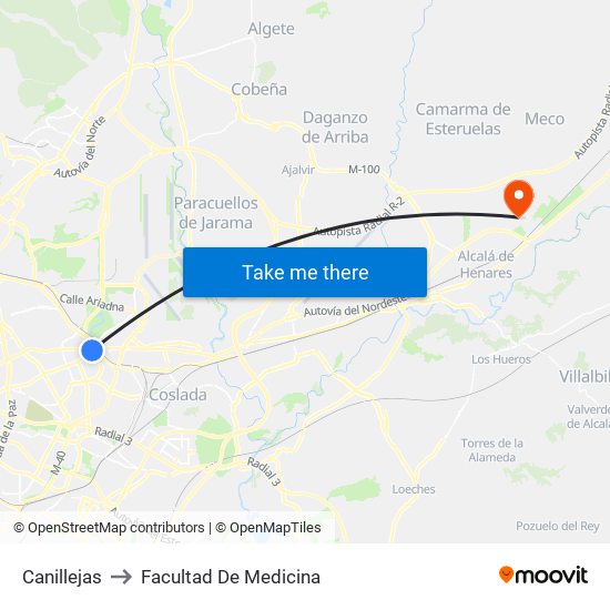 Canillejas to Facultad De Medicina map