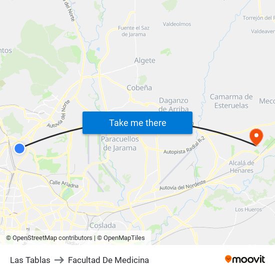 Las Tablas to Facultad De Medicina map