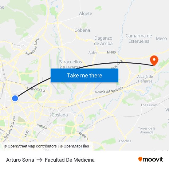 Arturo Soria to Facultad De Medicina map