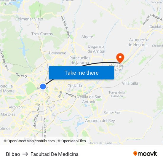 Bilbao to Facultad De Medicina map
