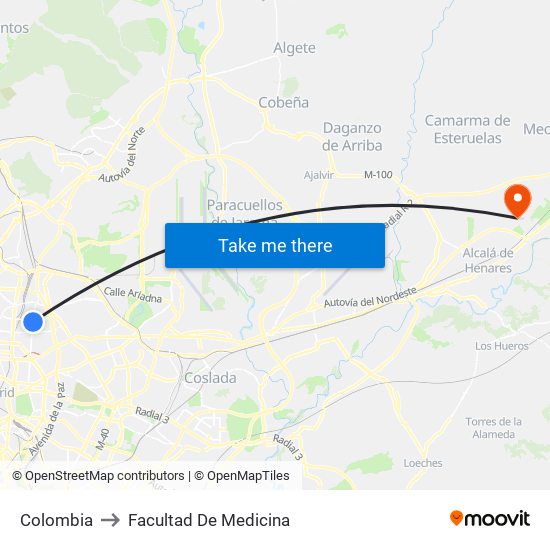 Colombia to Facultad De Medicina map