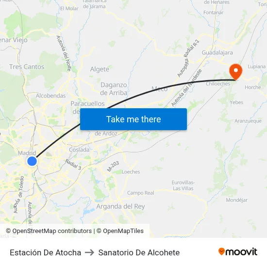 Estación De Atocha to Sanatorio De Alcohete map