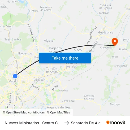 Nuevos Ministerios - Centro Comercial to Sanatorio De Alcohete map