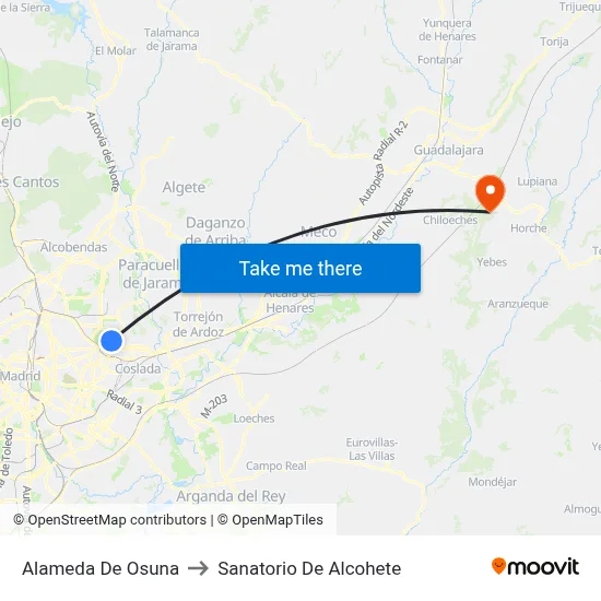 Alameda De Osuna to Sanatorio De Alcohete map