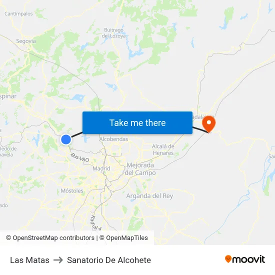 Las Matas to Sanatorio De Alcohete map