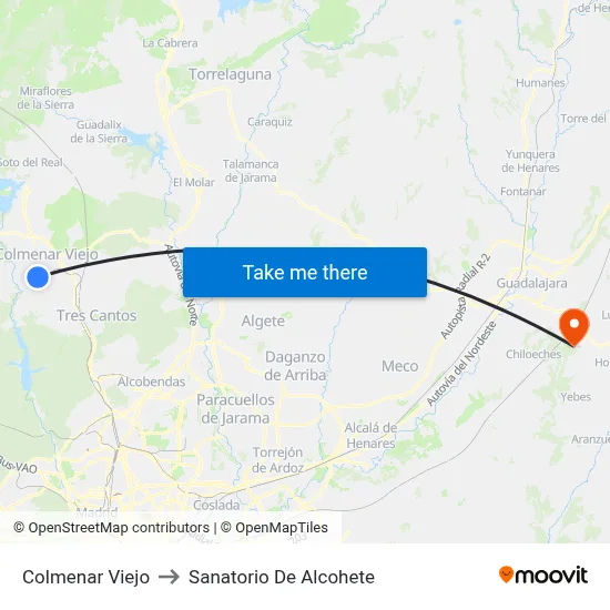 Colmenar Viejo to Sanatorio De Alcohete map