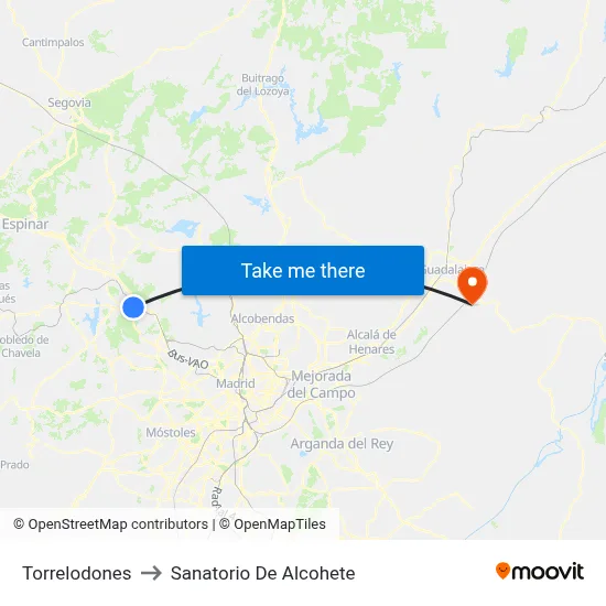 Torrelodones to Sanatorio De Alcohete map