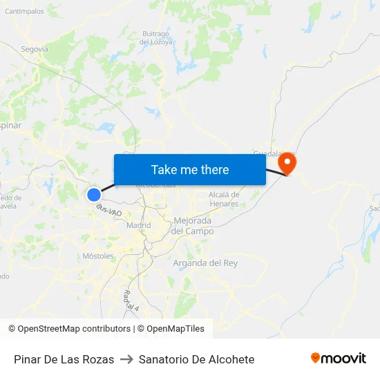 Pinar De Las Rozas to Sanatorio De Alcohete map