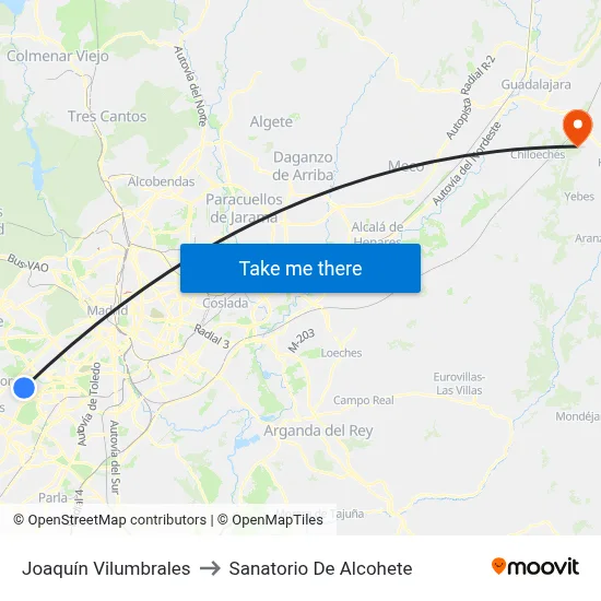 Joaquín Vilumbrales to Sanatorio De Alcohete map