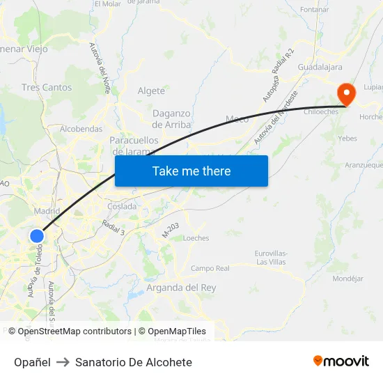 Opañel to Sanatorio De Alcohete map