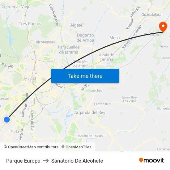 Parque Europa to Sanatorio De Alcohete map