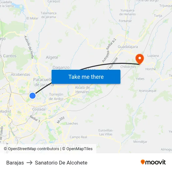 Barajas to Sanatorio De Alcohete map