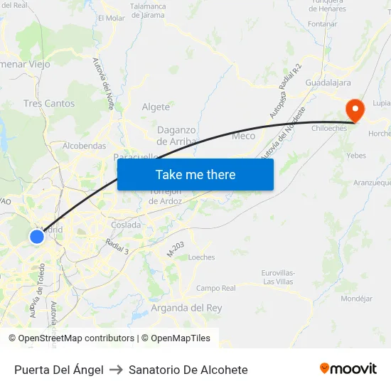 Puerta Del Ángel to Sanatorio De Alcohete map