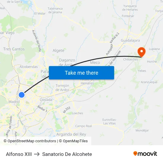 Alfonso XIII to Sanatorio De Alcohete map