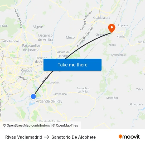 Rivas Vaciamadrid to Sanatorio De Alcohete map