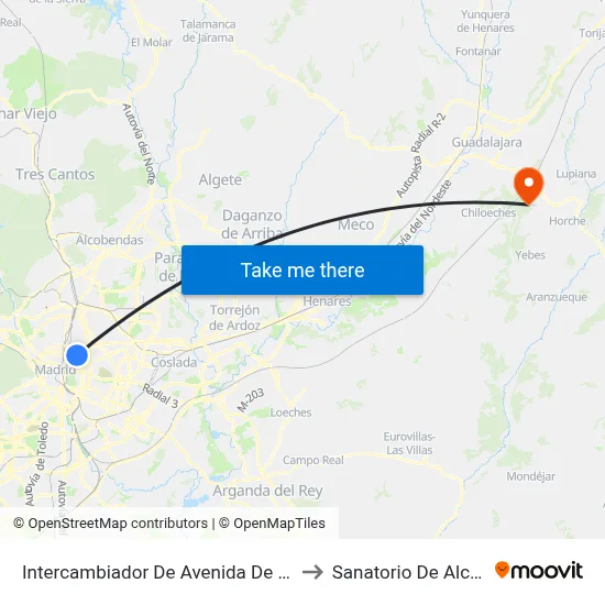 Intercambiador De Avenida De América to Sanatorio De Alcohete map