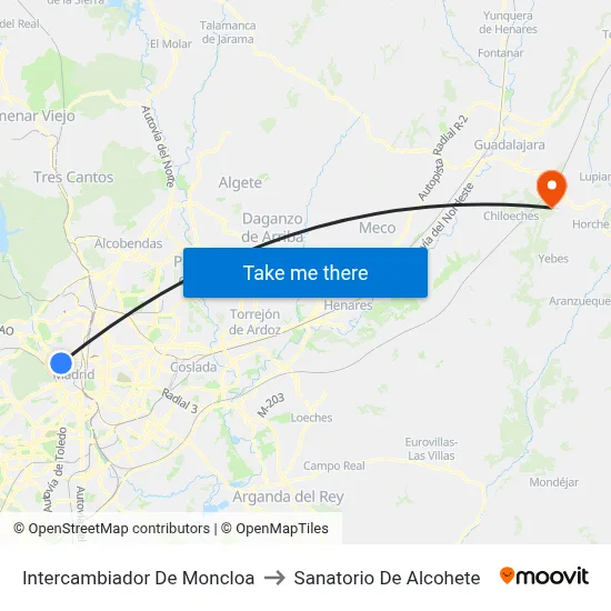 Intercambiador De Moncloa to Sanatorio De Alcohete map
