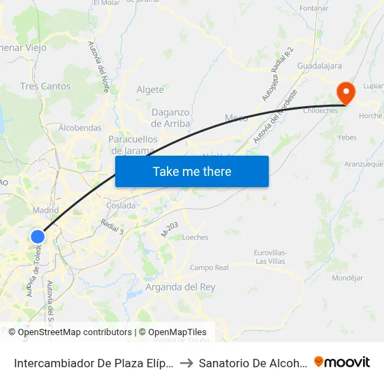 Intercambiador De Plaza Elíptica to Sanatorio De Alcohete map
