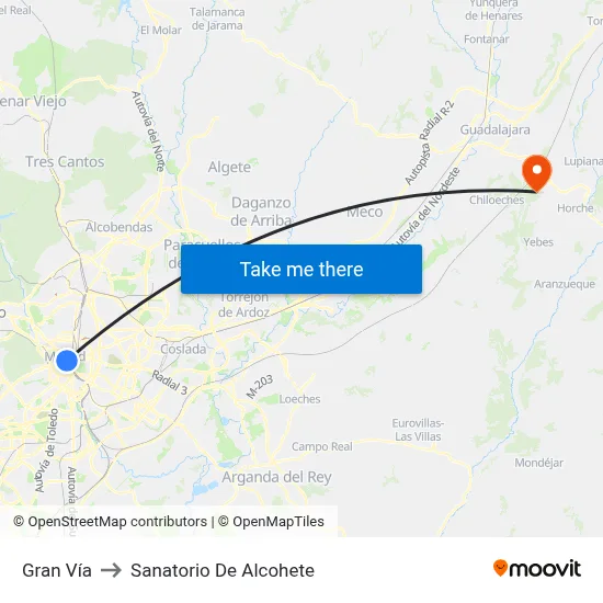 Gran Vía to Sanatorio De Alcohete map