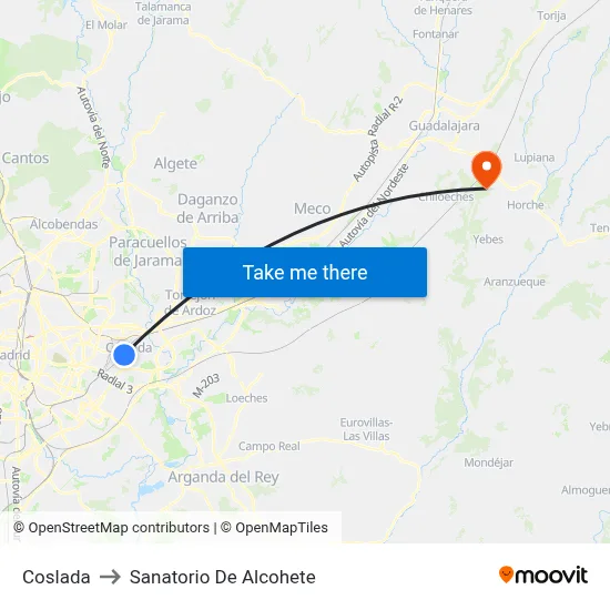 Coslada to Sanatorio De Alcohete map