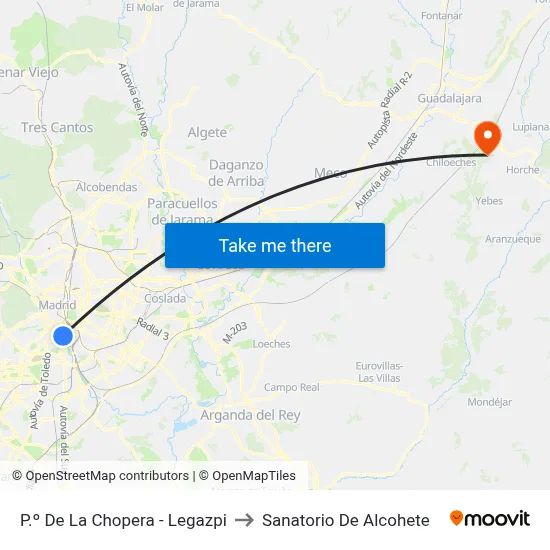 P.º De La Chopera - Legazpi to Sanatorio De Alcohete map