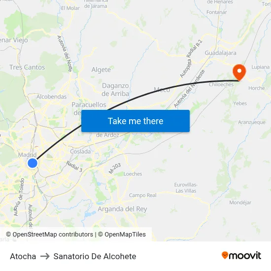 Atocha to Sanatorio De Alcohete map