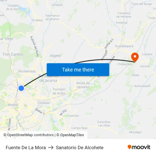 Fuente De La Mora to Sanatorio De Alcohete map