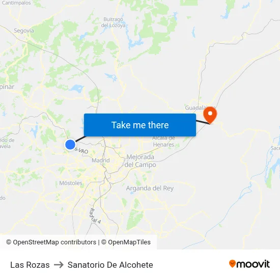 Las Rozas to Sanatorio De Alcohete map