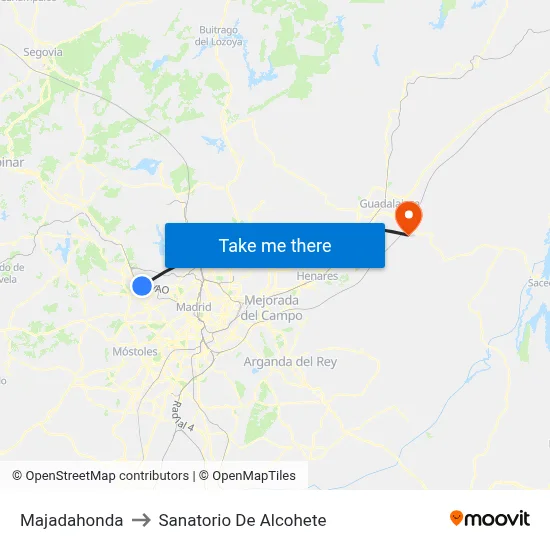 Majadahonda to Sanatorio De Alcohete map