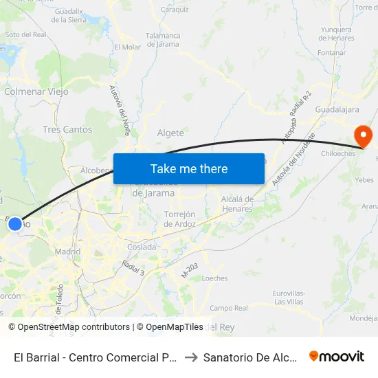 El Barrial - Centro Comercial Pozuelo to Sanatorio De Alcohete map