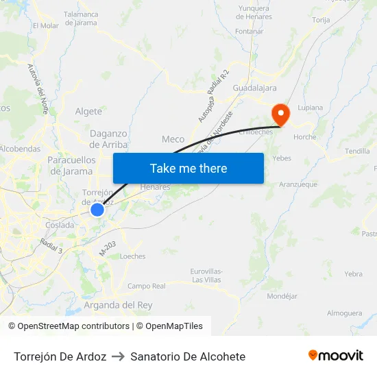Torrejón De Ardoz to Sanatorio De Alcohete map