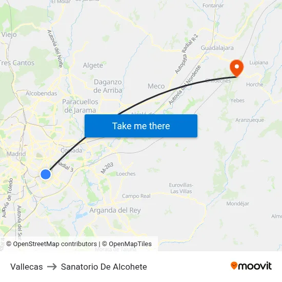 Vallecas to Sanatorio De Alcohete map