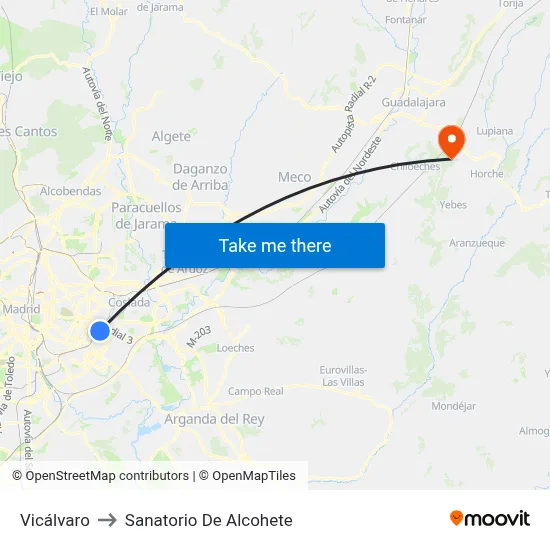 Vicálvaro to Sanatorio De Alcohete map