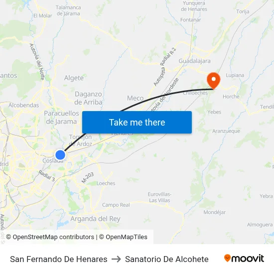 San Fernando De Henares to Sanatorio De Alcohete map