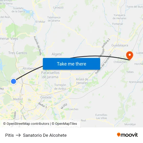 Pitis to Sanatorio De Alcohete map