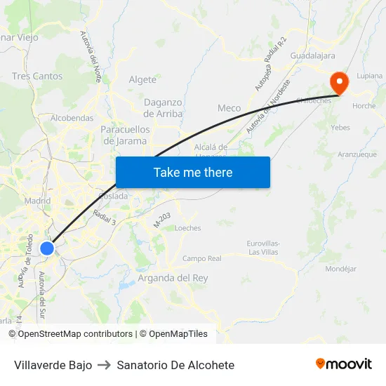 Villaverde Bajo to Sanatorio De Alcohete map