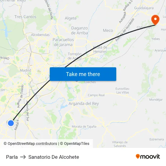 Parla to Sanatorio De Alcohete map