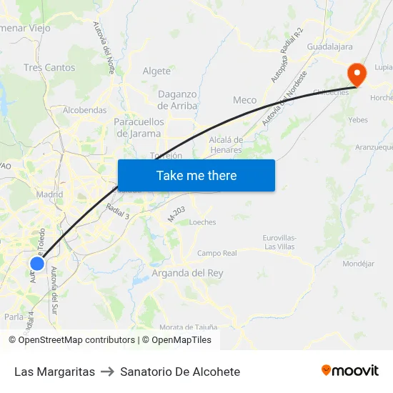 Las Margaritas to Sanatorio De Alcohete map