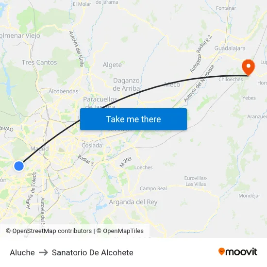 Aluche to Sanatorio De Alcohete map