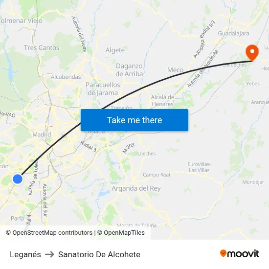 Leganés to Sanatorio De Alcohete map