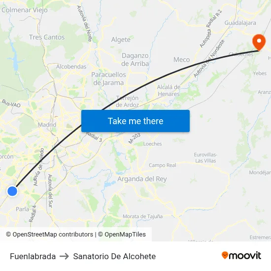 Fuenlabrada to Sanatorio De Alcohete map