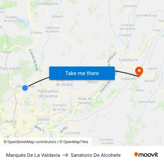 Marqués De La Valdavia to Sanatorio De Alcohete map