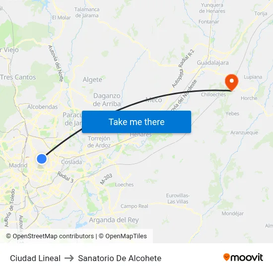 Ciudad Lineal to Sanatorio De Alcohete map