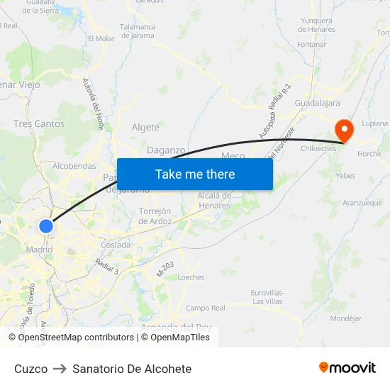 Cuzco to Sanatorio De Alcohete map