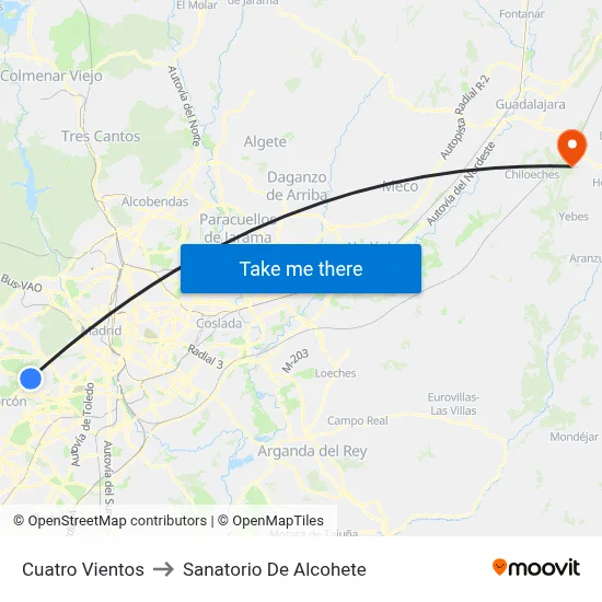 Cuatro Vientos to Sanatorio De Alcohete map
