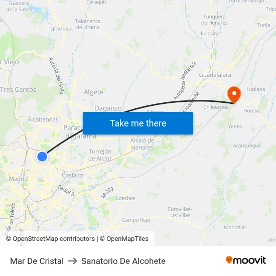 Mar De Cristal to Sanatorio De Alcohete map