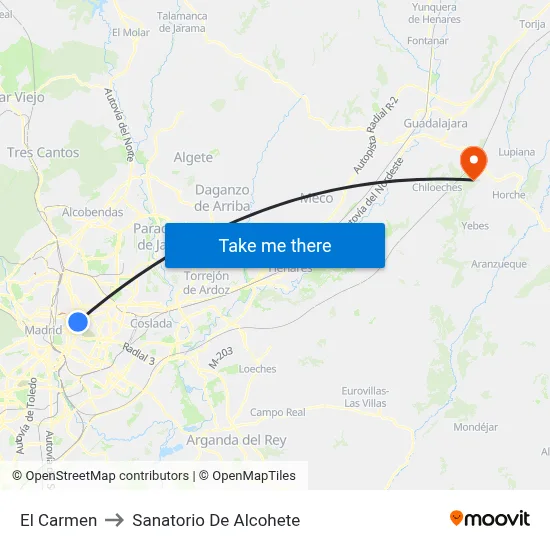 El Carmen to Sanatorio De Alcohete map